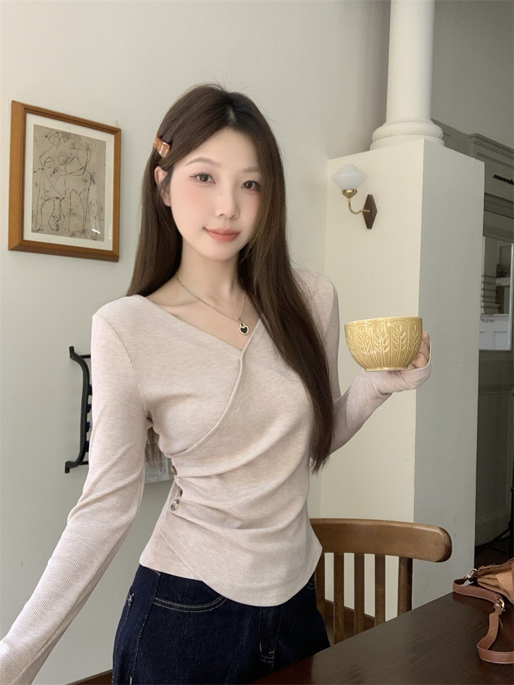 2026 Spring New Solid Color Slim Fit Long Sleeve Top for Women