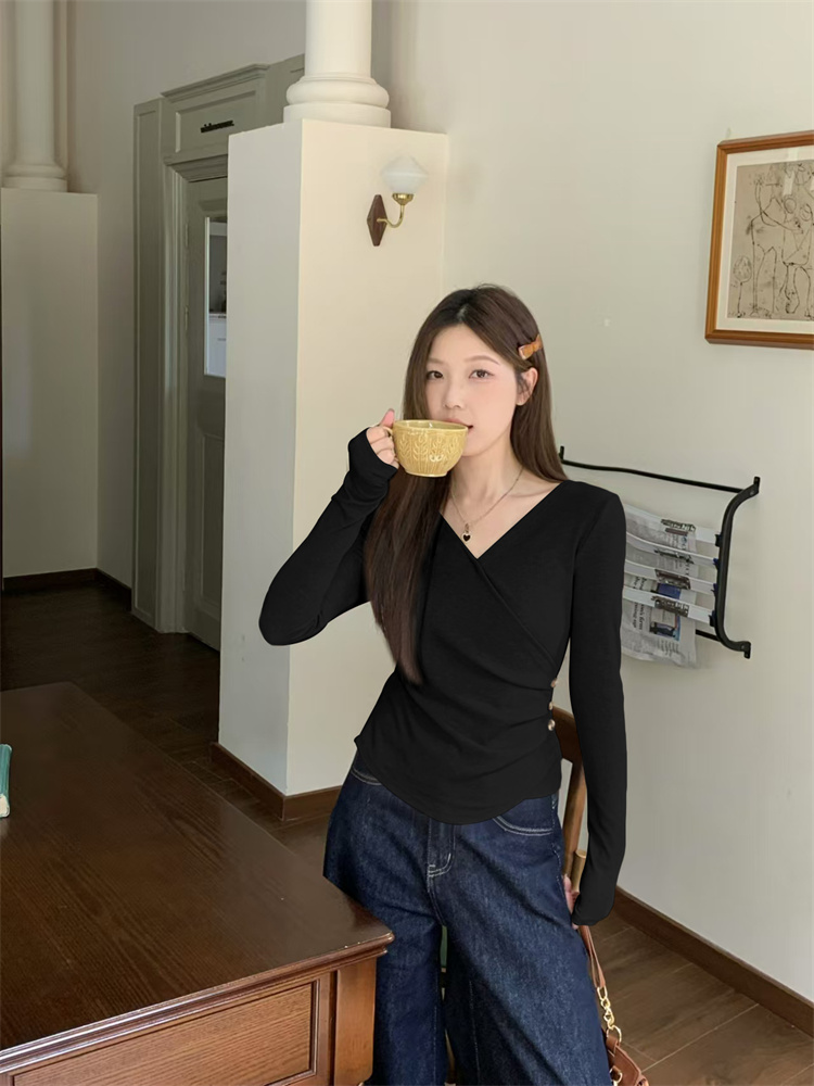 2026 Spring New Solid Color Slim Fit Long Sleeve Top for Women - Image 3