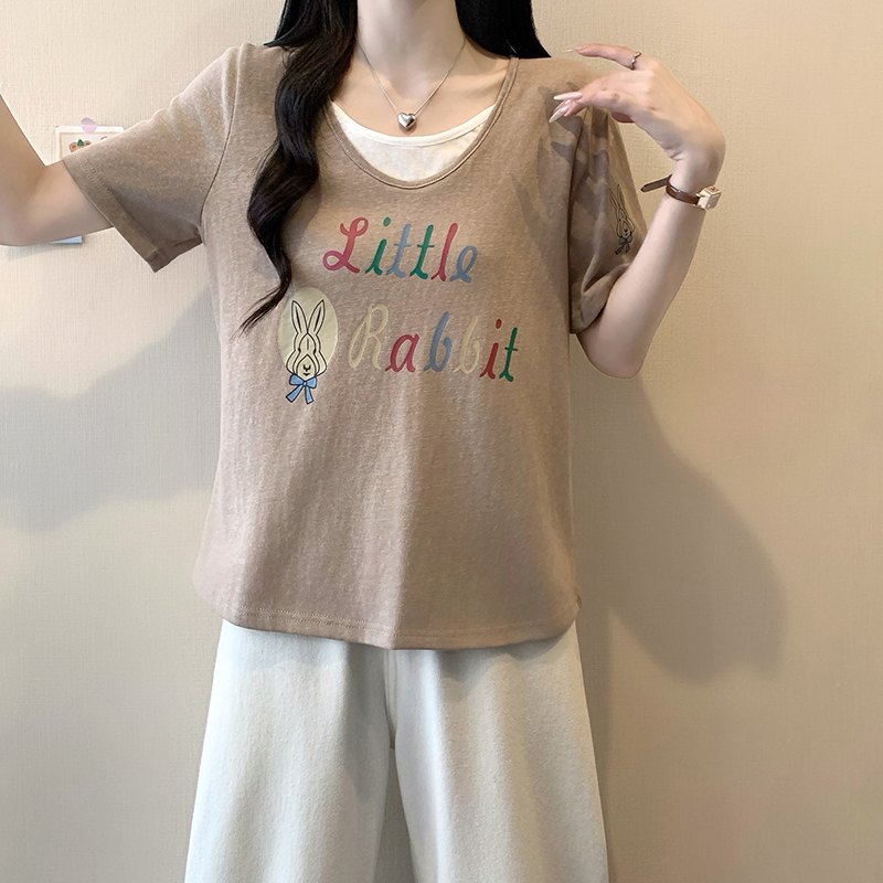 2026 Summer Plus Size Women's Casual Letter Print Color Block Slimming Short Sleeve T-Shirt - Style 037fe3 - Image 5