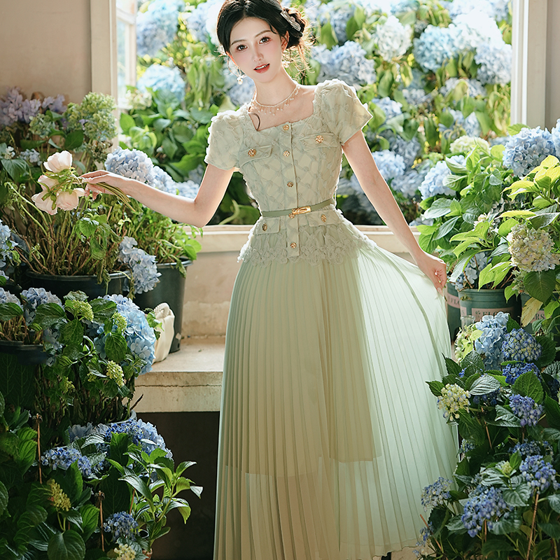 French Light Luxury Patchwork Faux Two-Piece Dress
