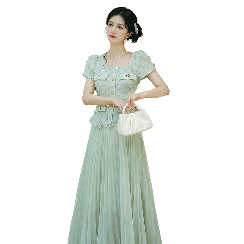 French Light Luxury Patchwork Faux Two-Piece Dress - Image 5