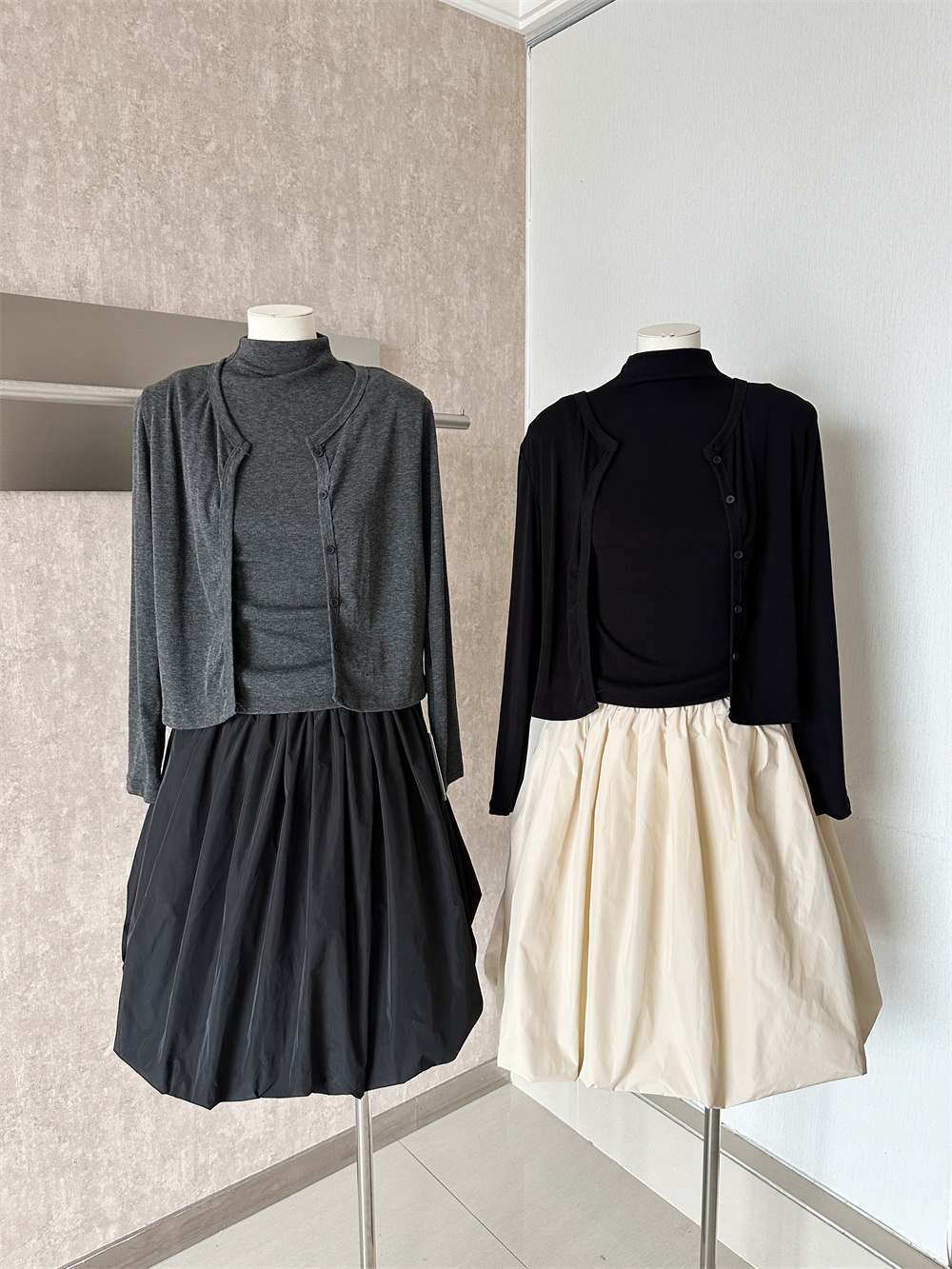 French Retro Knit Cardigan Shawl Vest Skirt Three-Piece Set for Women