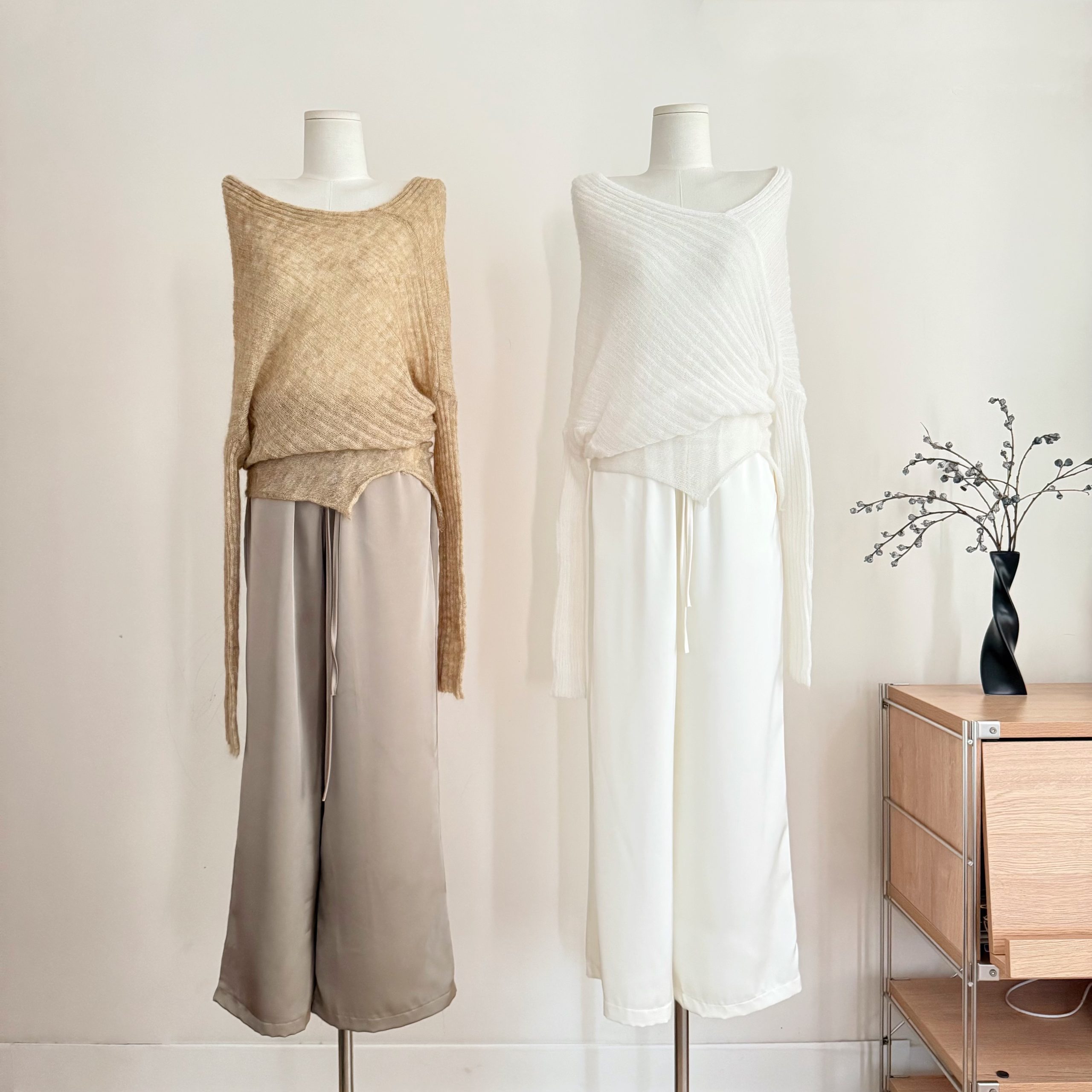 MOSS STUDIO South of France Slow Spring Lazy Style Asymmetric Placket Mohair Knit Long Sleeve Top for Women