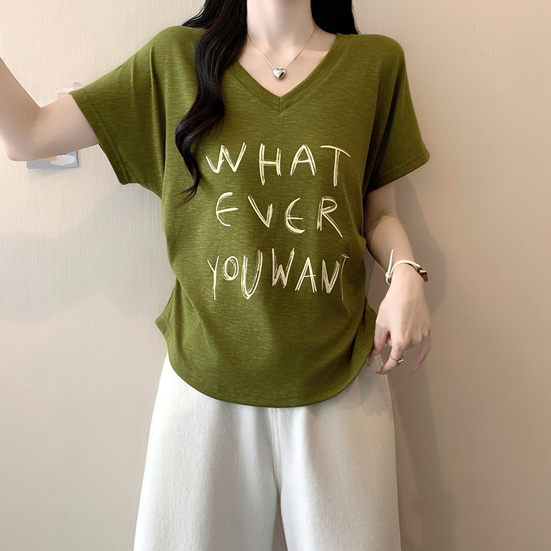 Plus Size Women's V-Neck Printed Letter Short Sleeve T-Shirt Summer 2026 - Image 5
