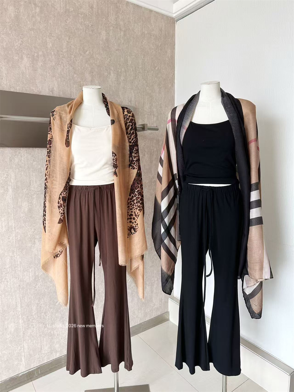 Women's 3-Piece Plaid Shawl Vest Flared Pants Set 2026 Fall Fashion