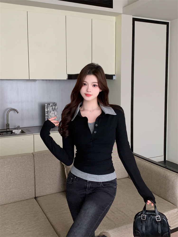 womens-faux-two-piece-polo-t-shirt-black-slim-fit-spring-top-style-648d83_1